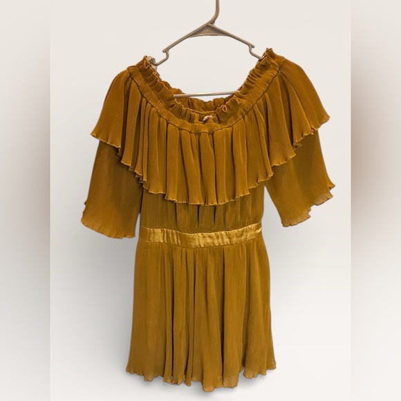 the clothing company Pants - The Clothing Company Mustard Yellow Pleated Off-The-Shoulder Romper Medium